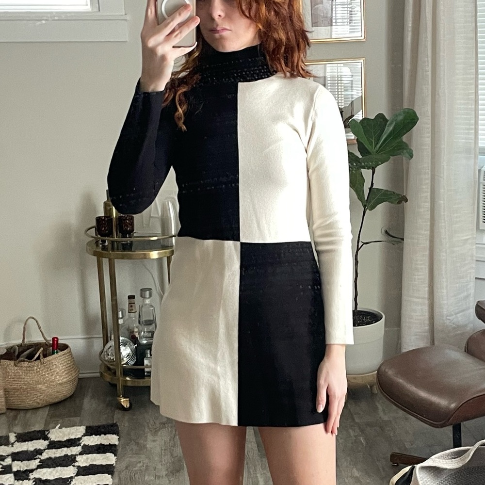 Zara color-blocked graphic sweater dress